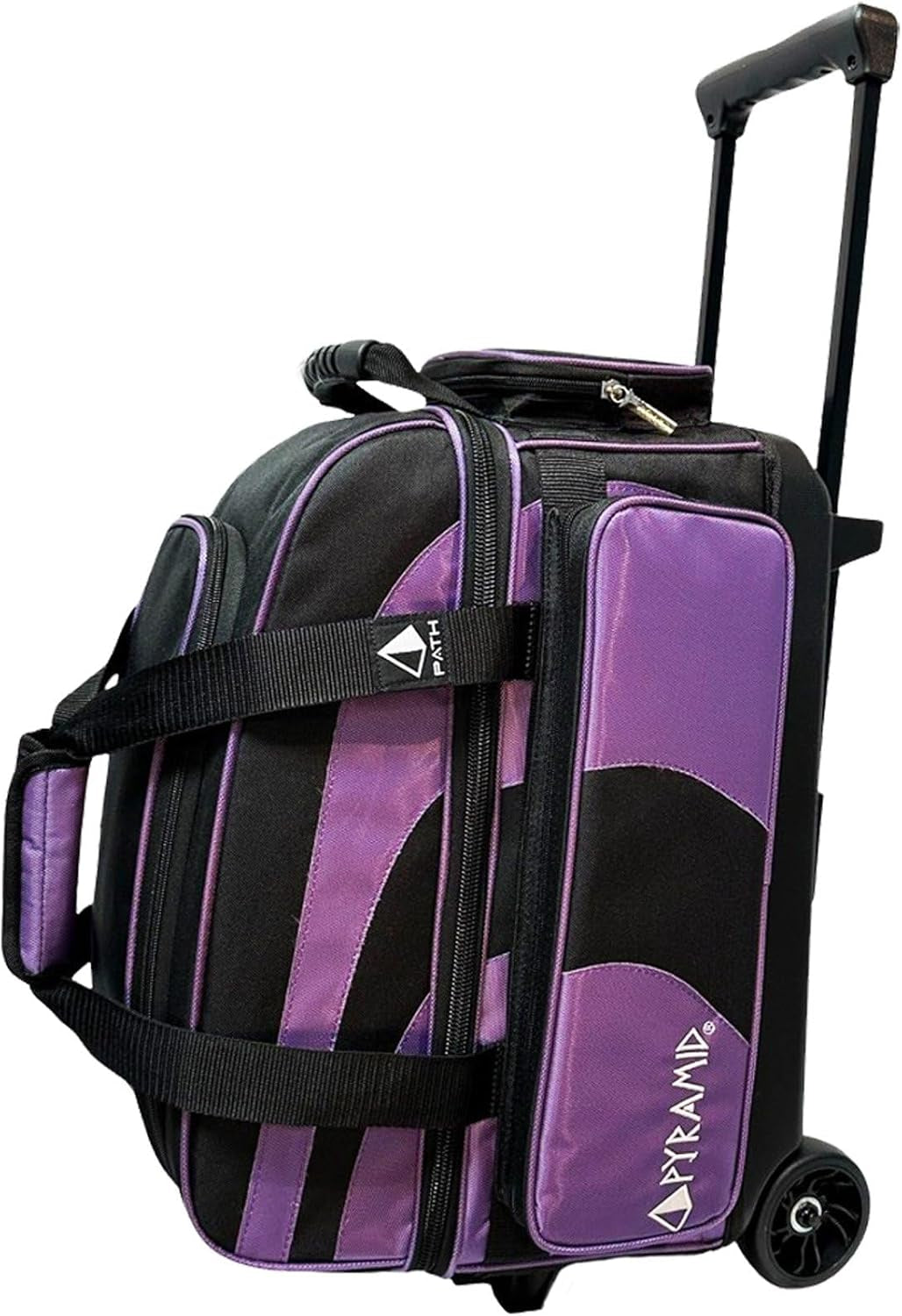 Deluxe Double Roller 2 Ball Bowling Bag with Large Separate Shoe Compartment (Up to 2 Pairs of Shoes) and Accessory Pockets, Sturdy Square Handle - Extends to 40" - Pro Options Available