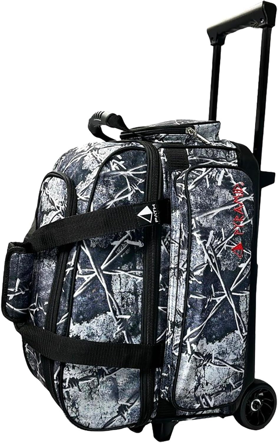 Deluxe Double Roller 2 Ball Bowling Bag with Large Separate Shoe Compartment (Up to 2 Pairs of Shoes) and Accessory Pockets, Sturdy Square Handle - Extends to 40" - Pro Options Available