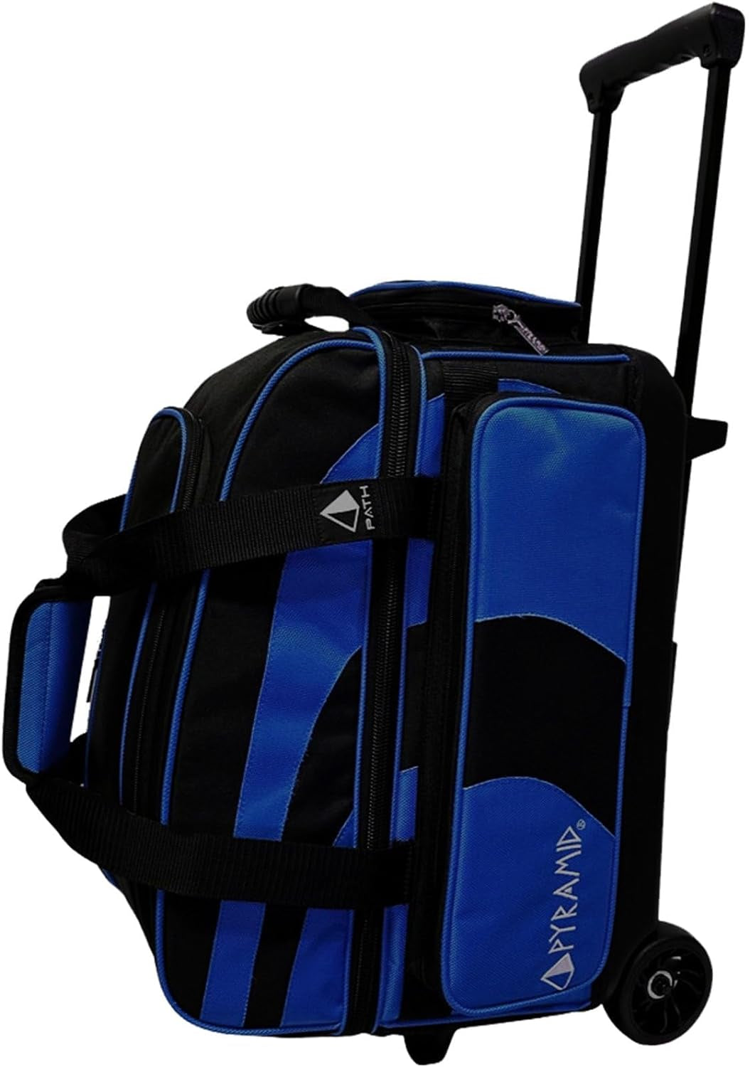 Deluxe Double Roller 2 Ball Bowling Bag with Large Separate Shoe Compartment (Up to 2 Pairs of Shoes) and Accessory Pockets, Sturdy Square Handle - Extends to 40" - Pro Options Available