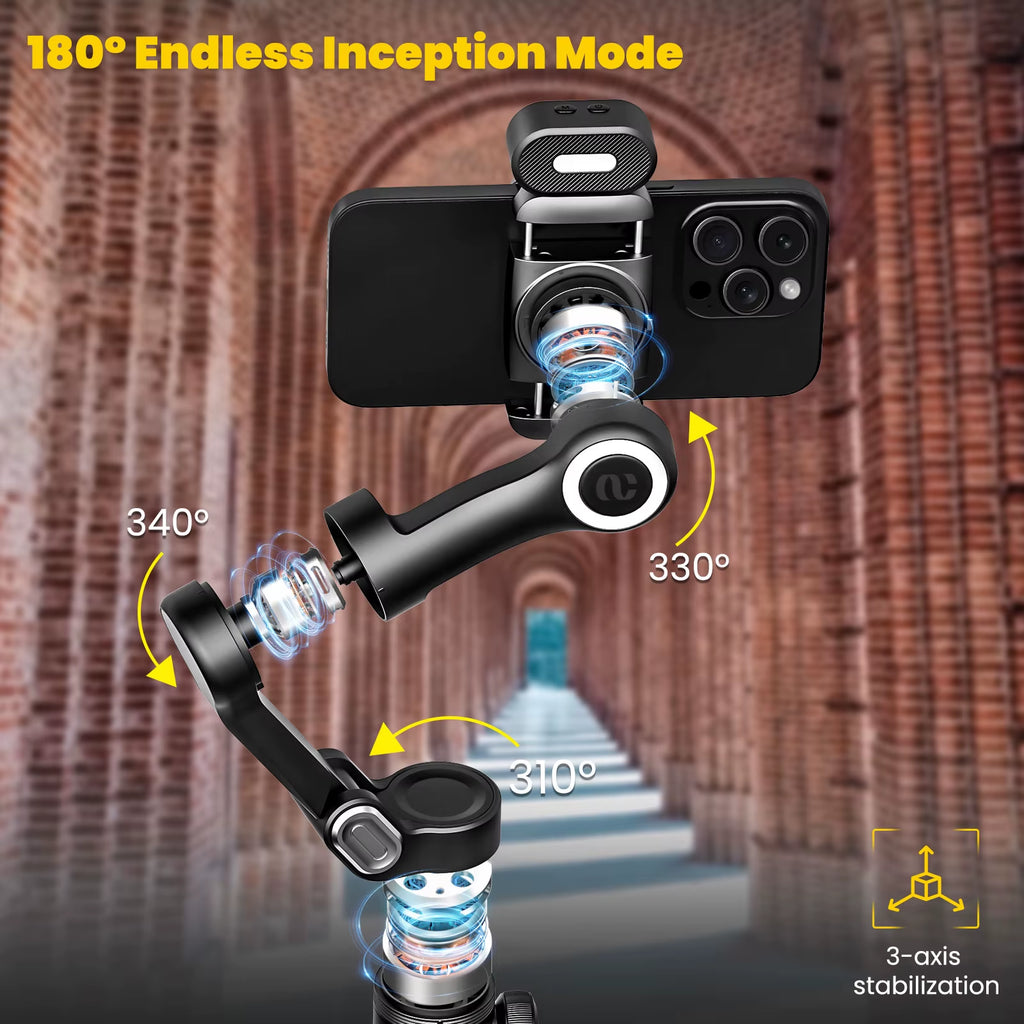 Smart Xpro Combo Black 3-Axis Phone Gimbal Stabilizer with 73Cm Extension and RGB Magnetic Light OLED Display Gimbal