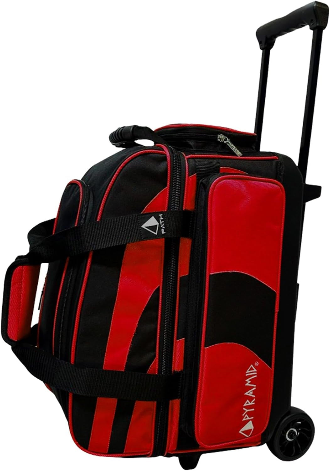 Deluxe Double Roller 2 Ball Bowling Bag with Large Separate Shoe Compartment (Up to 2 Pairs of Shoes) and Accessory Pockets, Sturdy Square Handle - Extends to 40" - Pro Options Available