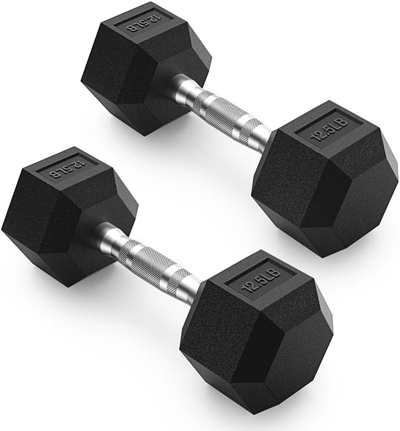 HEX Dumbbell Set 2.5-125Lb, Rubber Encased Home Gym Dumbbells, Exercise & Fitness Weights Dumbbells for Women & Men, Hand Weight for Strength Training