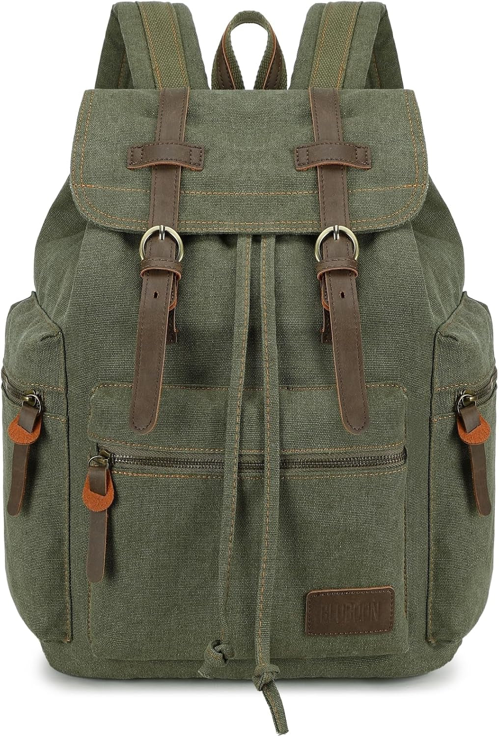 Vintage Backpack Leather Trim Casual Bookbag Men Women Laptop Travel Rucksack