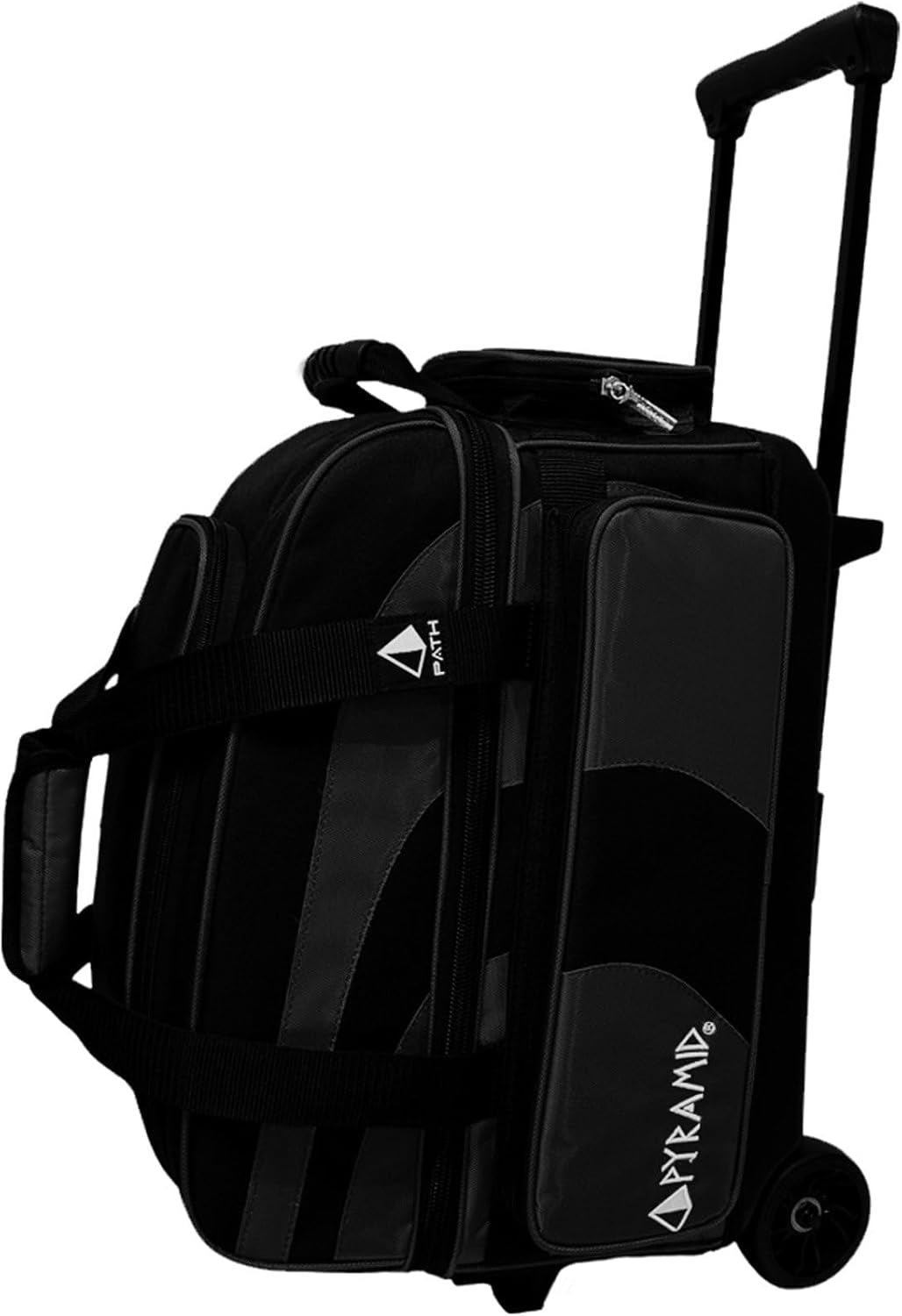Deluxe Double Roller 2 Ball Bowling Bag with Large Separate Shoe Compartment (Up to 2 Pairs of Shoes) and Accessory Pockets, Sturdy Square Handle - Extends to 40" - Pro Options Available