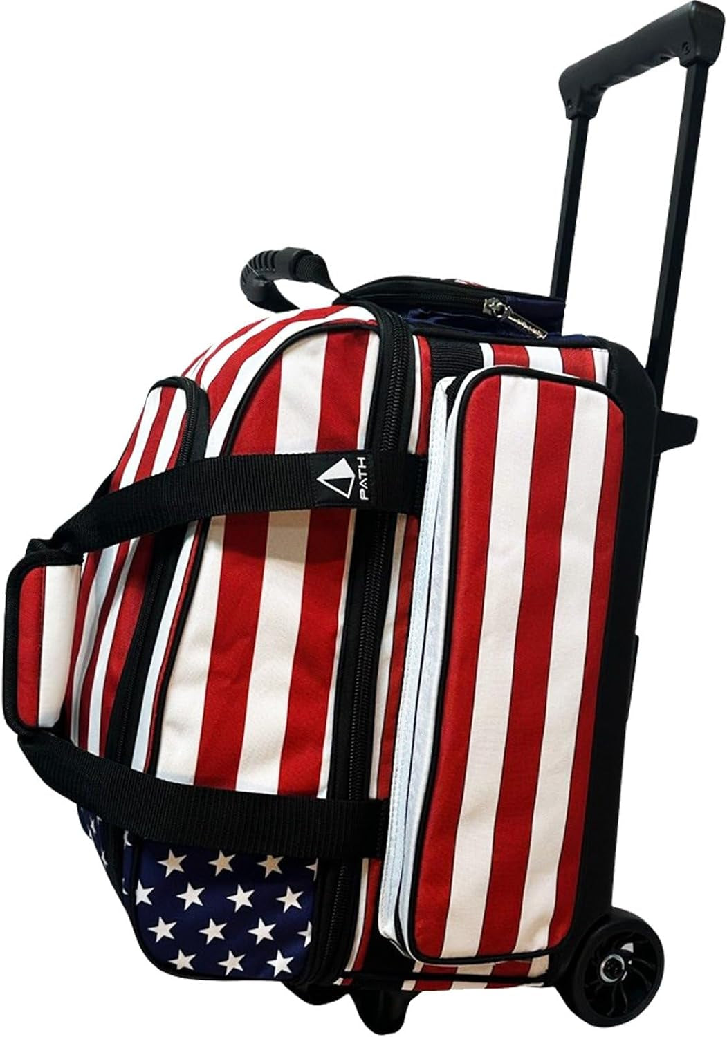 Deluxe Double Roller 2 Ball Bowling Bag with Large Separate Shoe Compartment (Up to 2 Pairs of Shoes) and Accessory Pockets, Sturdy Square Handle - Extends to 40" - Pro Options Available