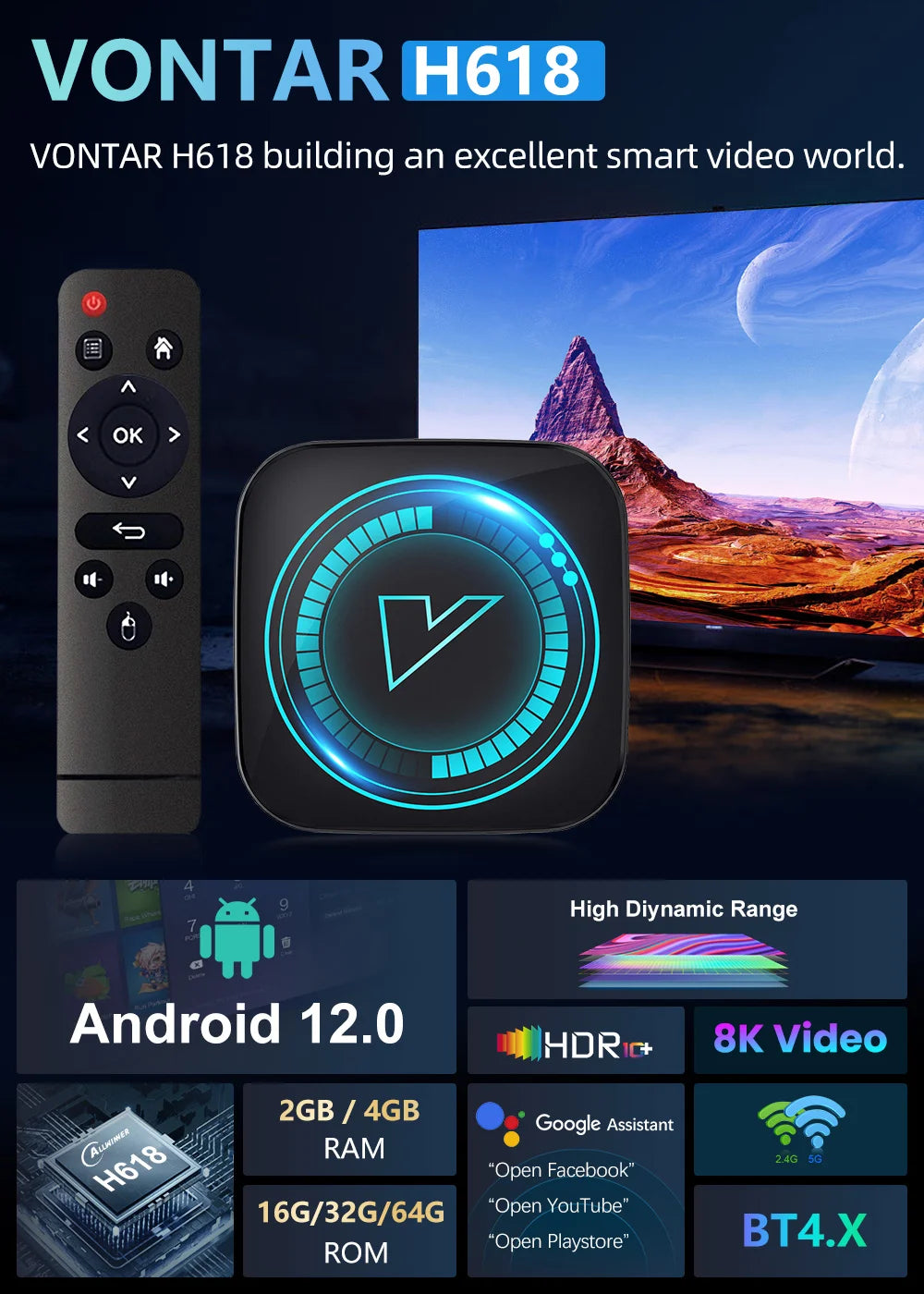 H618 Smart TV Box Android 12 Allwinner Quad Core Cortex A53 Support 8K Video Wifi Google Voice Media Player Set Top Box