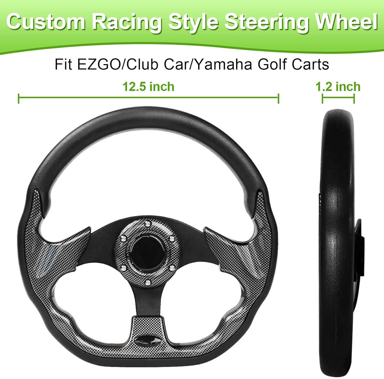 Golf Cart Steering Wheel for EZGO Txt/Rxv/Valor/Marathon, Club Car Ds/Precedent/Onward/Tempo and Yamaha G2-G29 Drive Carts with Racing D-Shape Comfortable Grip Ergonomic Design Precise Steering.