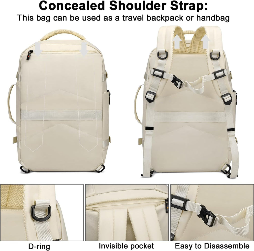 30L Travel Backpack for Women Men,Fit 15.6 Inch Laptop Backpack Flight Approved Luggage Carry on Water Resistant for Weekender Overnight Large Daypack Beige