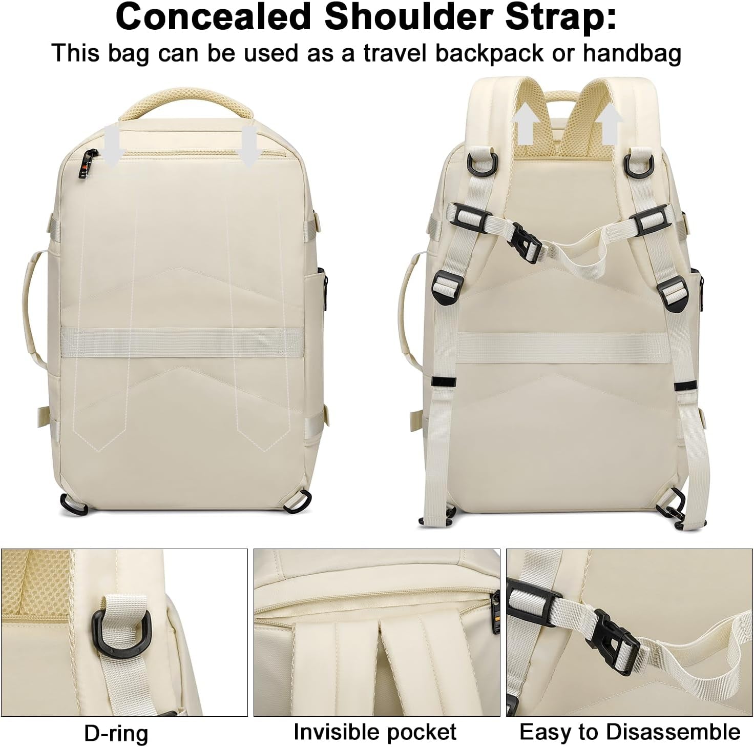 30L Travel Backpack for Women Men,Fit 15.6 Inch Laptop Backpack Flight Approved Luggage Carry on Water Resistant for Weekender Overnight Large Daypack Beige