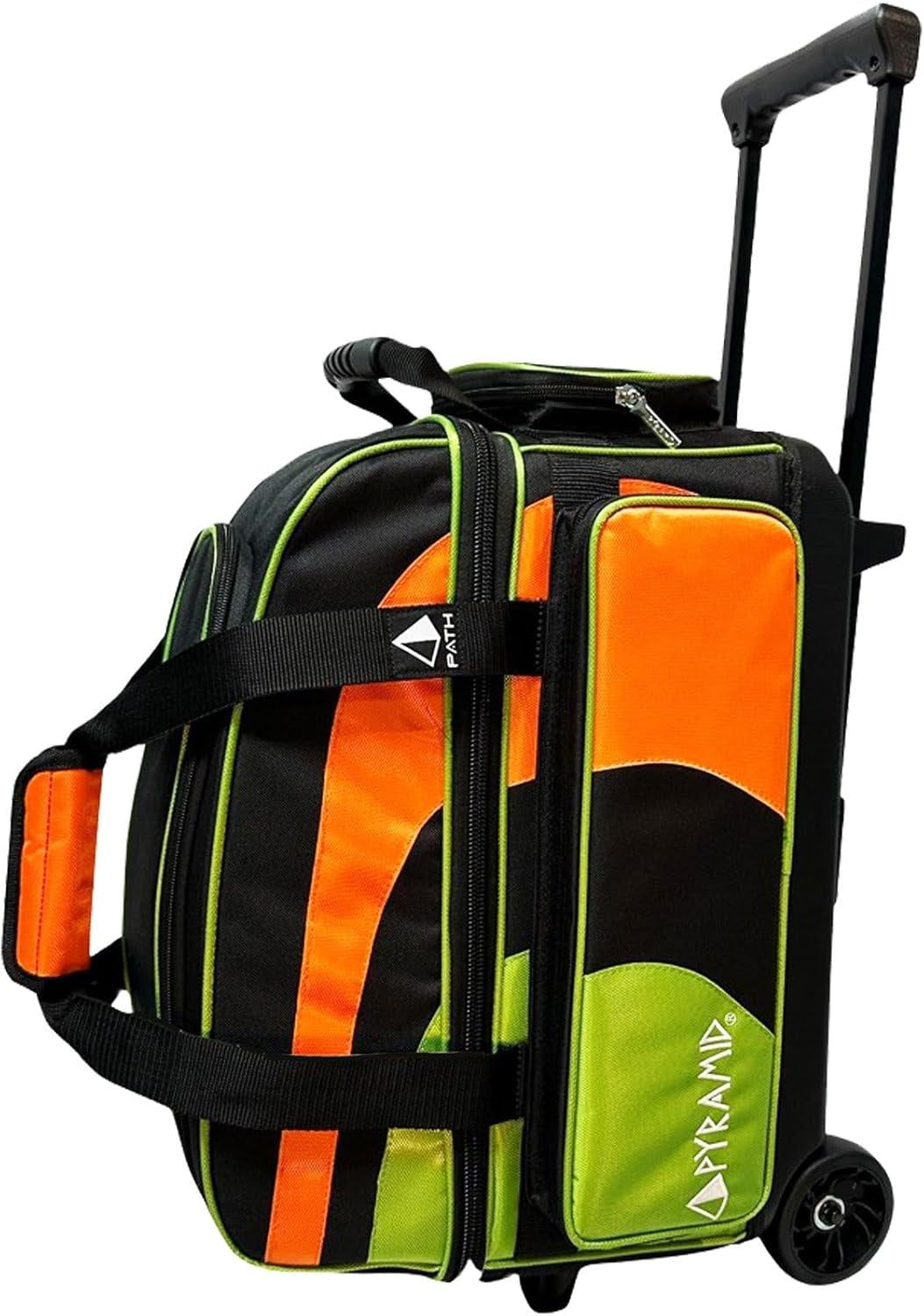 Deluxe Double Roller 2 Ball Bowling Bag with Large Separate Shoe Compartment (Up to 2 Pairs of Shoes) and Accessory Pockets, Sturdy Square Handle - Extends to 40" - Pro Options Available