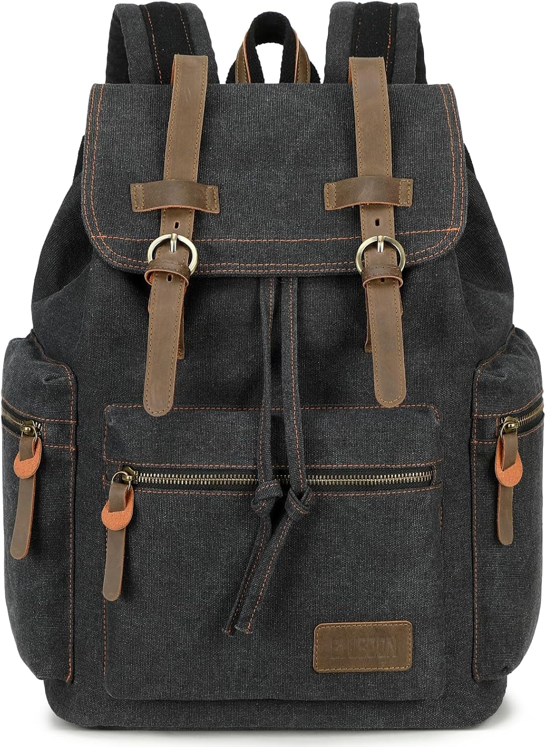 Vintage Backpack Leather Trim Casual Bookbag Men Women Laptop Travel Rucksack