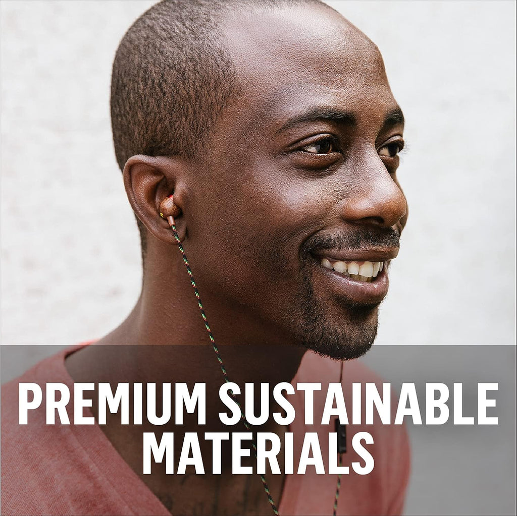 Smile Jamaica: Wired Earphones with Microphone, Noise Isolating Design, and Sustainable Materials (Rasta)