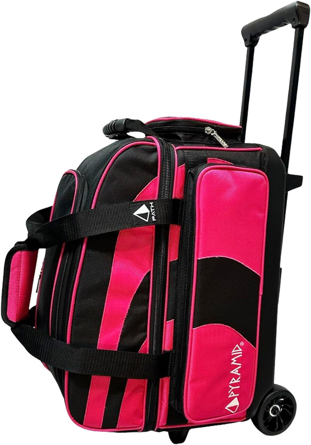 Deluxe Double Roller 2 Ball Bowling Bag with Large Separate Shoe Compartment (Up to 2 Pairs of Shoes) and Accessory Pockets, Sturdy Square Handle - Extends to 40" - Pro Options Available