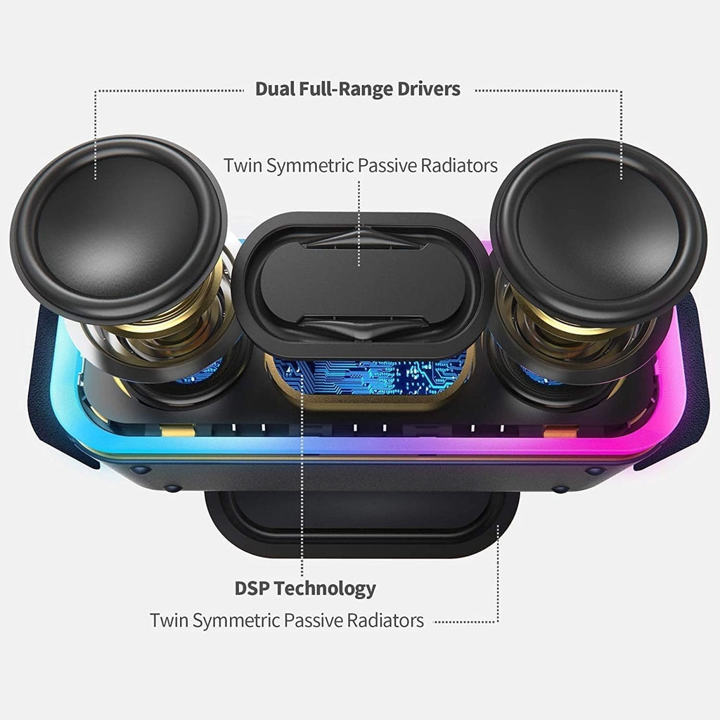 Soundbox Pro+ Bluetooth Speaker, Immersive 24W Stereo Sound with Booming Bass, IPX6 Waterproof, 15H Playtime, Mixed Colors Lights, Wireless for Backyard, Hiking, Garage, Party-Grey