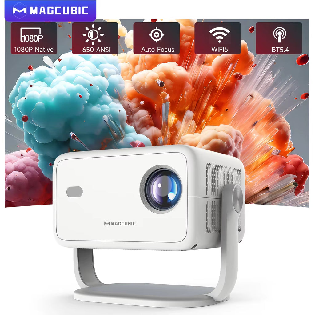 Native 1080P 650ANSI 8K Android 14 L018 360° Projector with Auto Keystone Focus Air Mouse Wifi6 BT5.4 Portable Outdoor