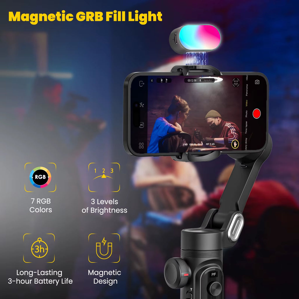 Smart Xpro Combo Black 3-Axis Phone Gimbal Stabilizer with 73Cm Extension and RGB Magnetic Light OLED Display Gimbal