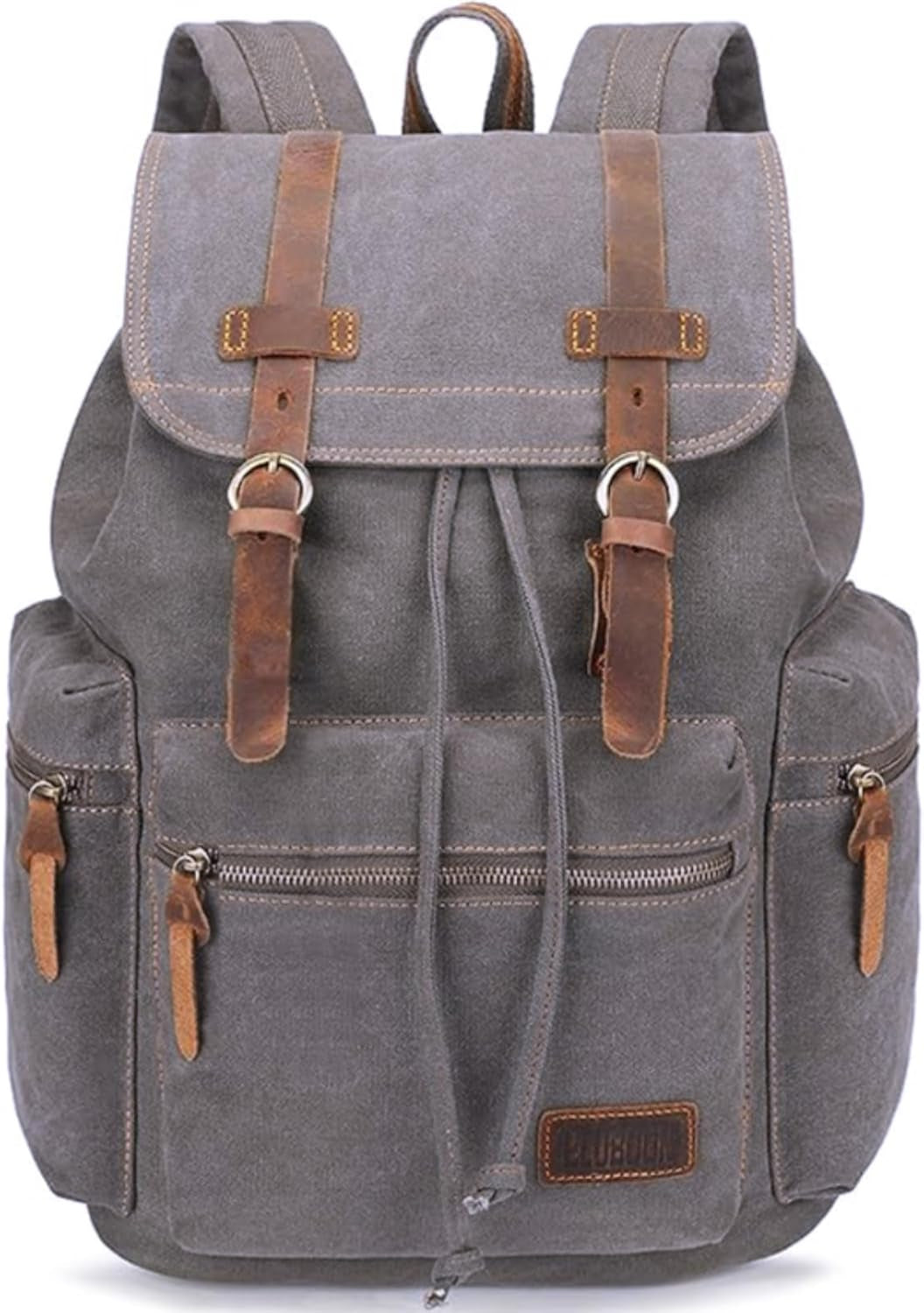 Vintage Backpack Leather Trim Casual Bookbag Men Women Laptop Travel Rucksack