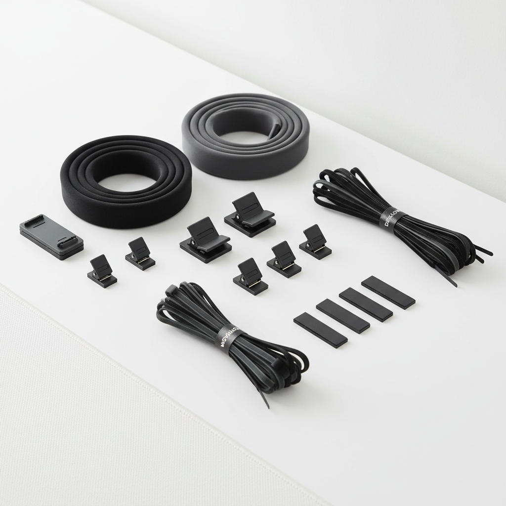 Cable Management Kit - 15-Piece Desk Organizer Set with Clips, Sleeves & Ties for Home Office