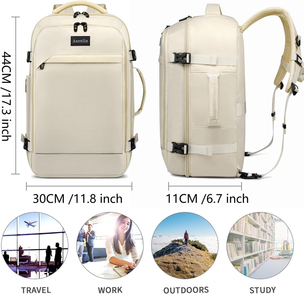 30L Travel Backpack for Women Men,Fit 15.6 Inch Laptop Backpack Flight Approved Luggage Carry on Water Resistant for Weekender Overnight Large Daypack Beige