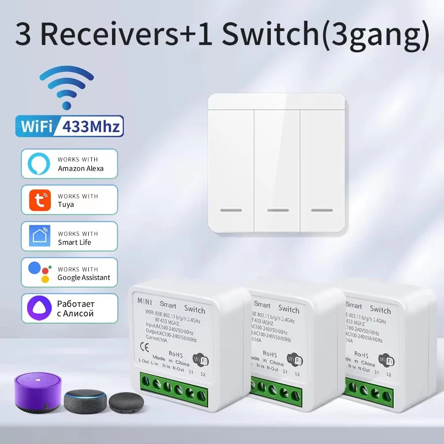 1/2/3Gang Wall Switch RF 433Mhz Wireless Light Switch Tuya Smart Wifi Switch Smart Life APP Voice Control with Alexa Google Home