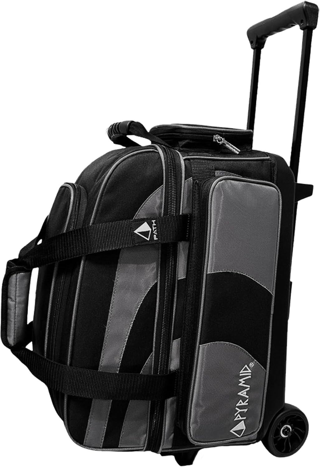 Deluxe Double Roller 2 Ball Bowling Bag with Large Separate Shoe Compartment (Up to 2 Pairs of Shoes) and Accessory Pockets, Sturdy Square Handle - Extends to 40" - Pro Options Available