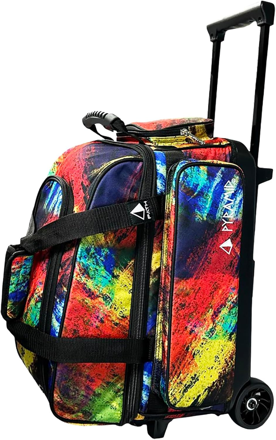 Deluxe Double Roller 2 Ball Bowling Bag with Large Separate Shoe Compartment (Up to 2 Pairs of Shoes) and Accessory Pockets, Sturdy Square Handle - Extends to 40" - Pro Options Available