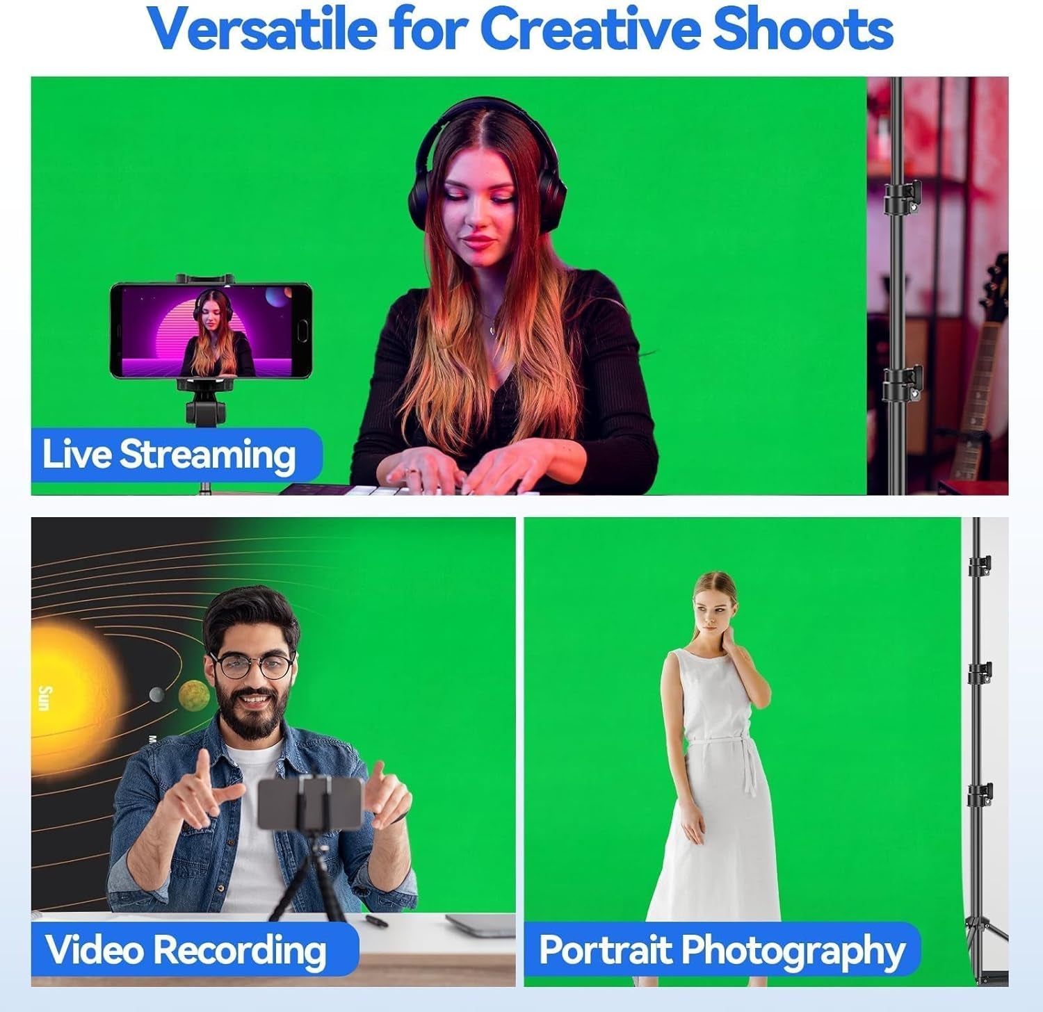 8.5 X 10Ft Green Screen Backdrop Kit with Tripod Stand, Photography Background Support System with 10 X12Ft 100% Cotton Muslin Chromakey Backdrop for Photo Studio, Video Shooting, Live Streaming