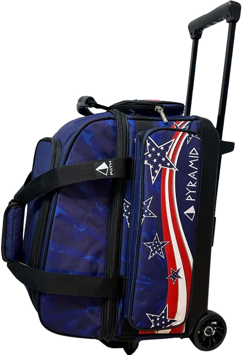 Deluxe Double Roller 2 Ball Bowling Bag with Large Separate Shoe Compartment (Up to 2 Pairs of Shoes) and Accessory Pockets, Sturdy Square Handle - Extends to 40" - Pro Options Available