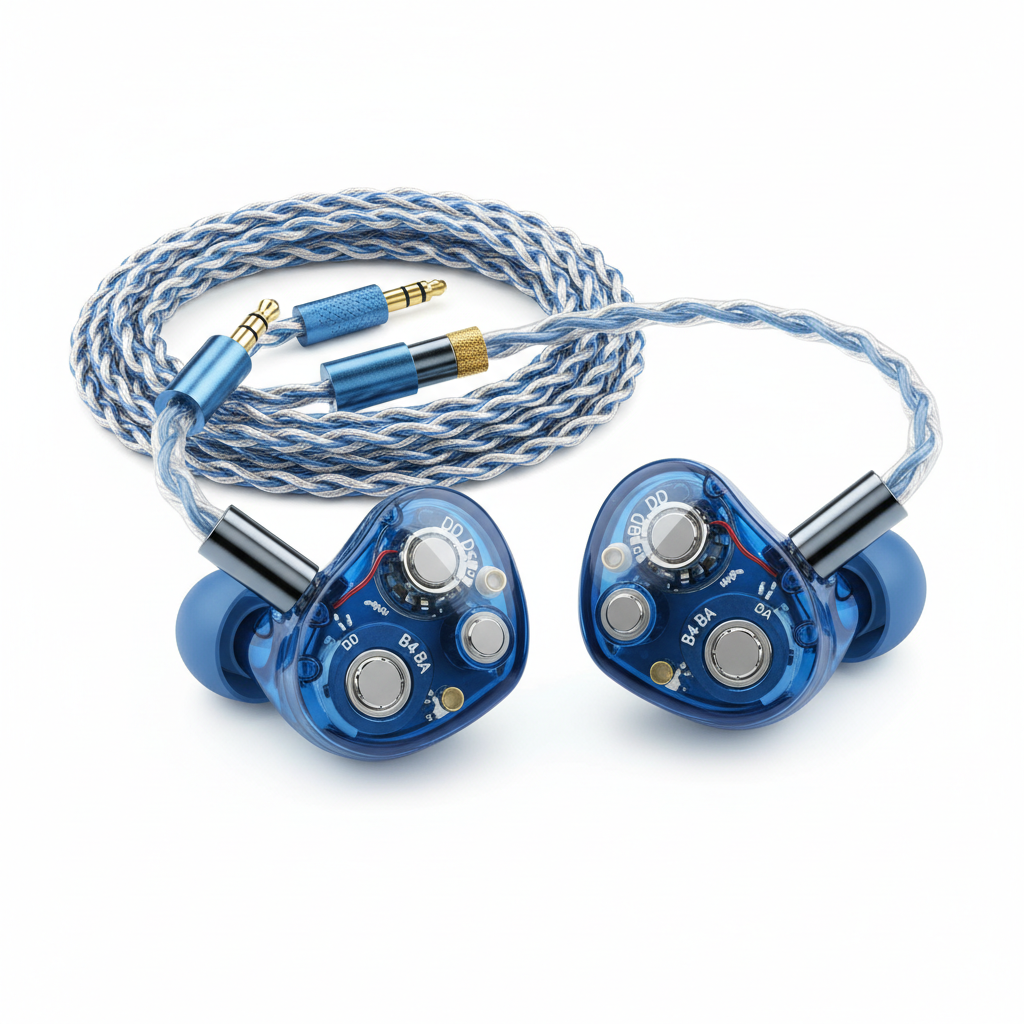 KBEAR Robin in Ear Monitors, Stereo Wired Earphones, Powerful Resolution 1DD+4BA Hybrid Hifi Earphone Earbuds, Noise Isolating In-Ear Earphones with Detachable Cable 0.78Mm 2Pin (No Mic, Blue)